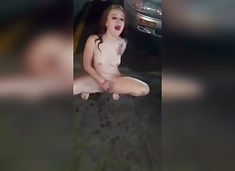 She masturbates and gets caught in a parking lot!
