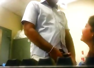 She sucks a colleague at work